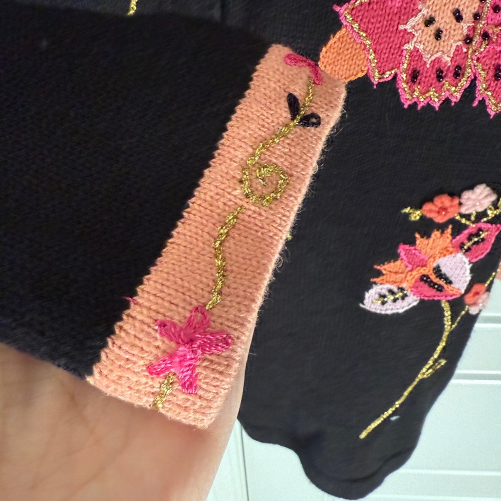 Storybook Knits Floral Embroidered Black Autumn Cardigan Medium NWT - Picture 4 of 7